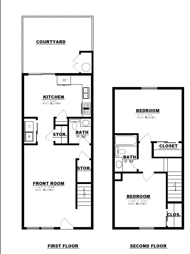 Bell Villas Floorplan 2 - Two-Bedroom 1.5 Bath with Enclosed Backyard