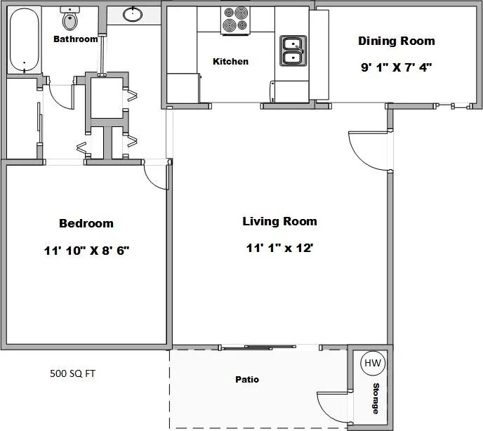 1-Bedroom Floorplan Room Type #1